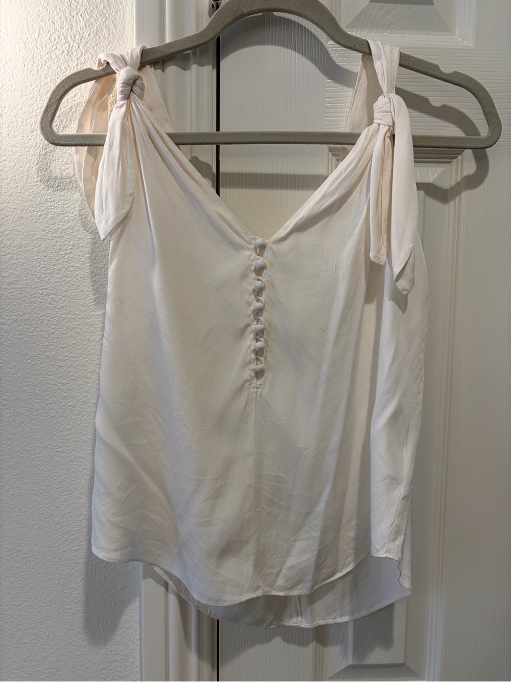 Rebecca Taylor Silk Cream Tie-Shoulder Button-Front Camisole